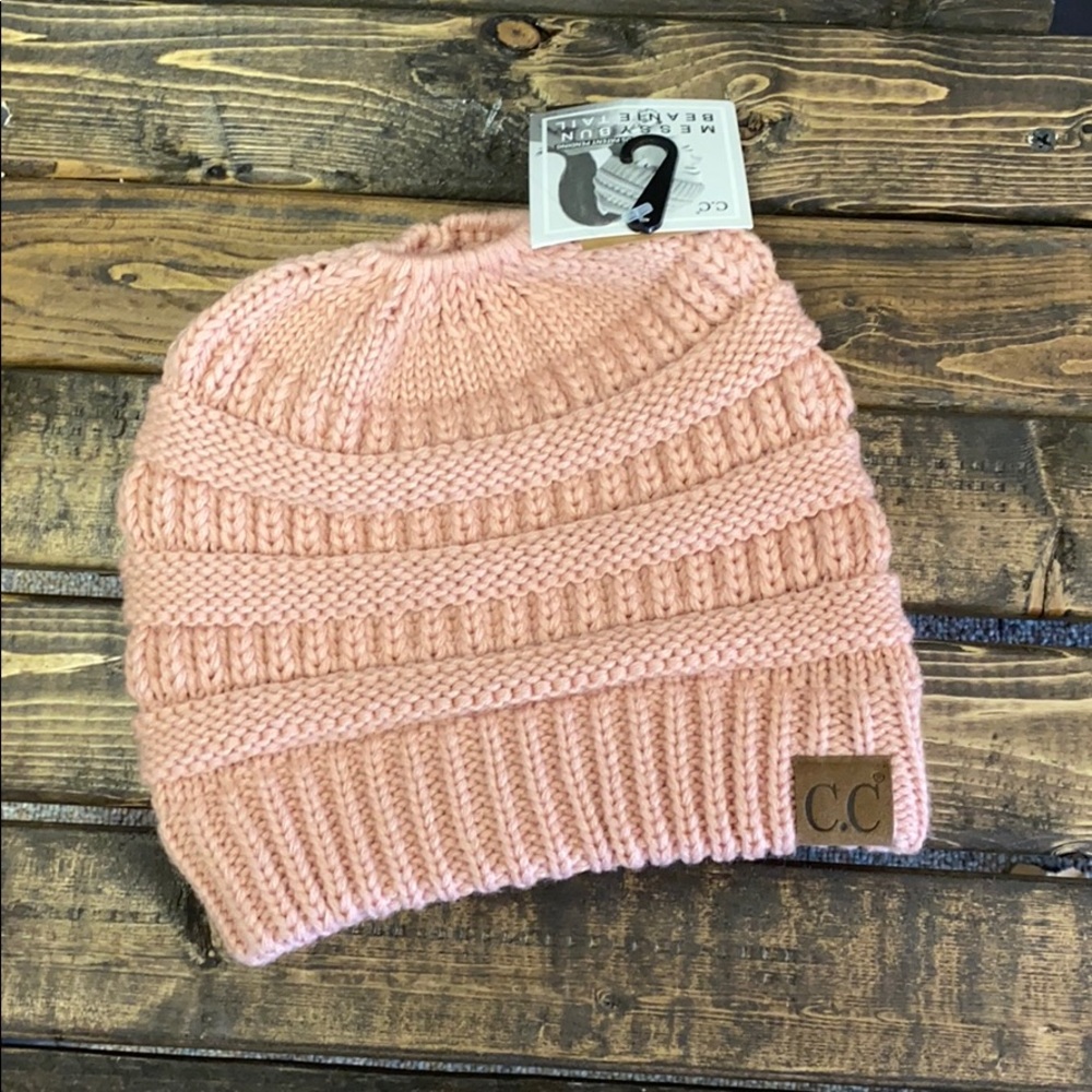 Pink Messy Bun Beanie - Picture 1 of 1